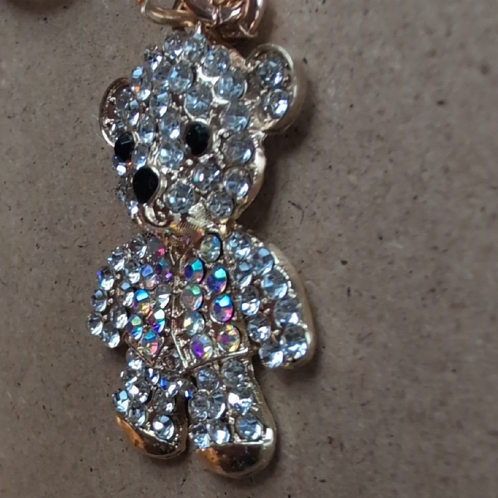 Gold and Silver Teddy Bear Keychain Bag Charm - Picture 8 of 9